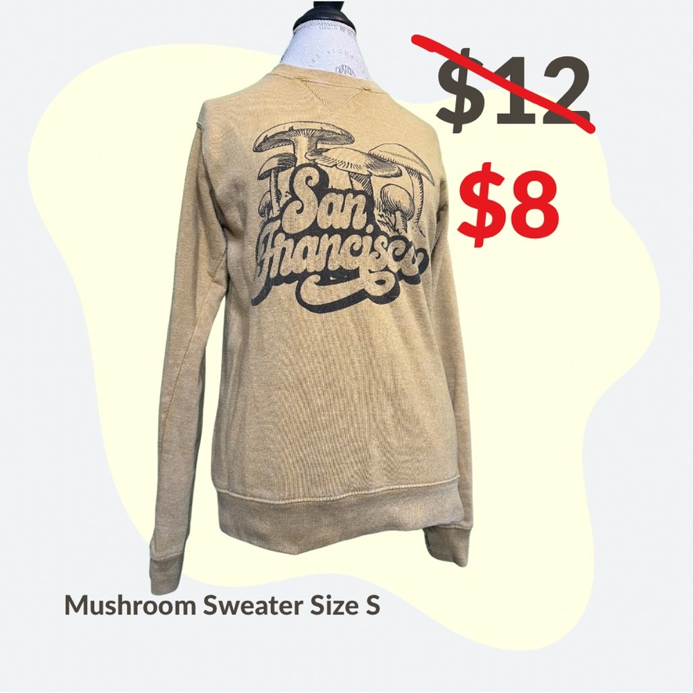 Ocean Beach San Francisco Yellow Mushroom Pullover Sweater Size S